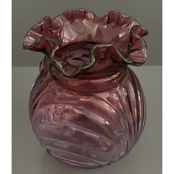 Fenton Art Glass Cranberry Country Caprice Drape Bow Vase Ruffle Fluted Edge - Picture 4 of 9